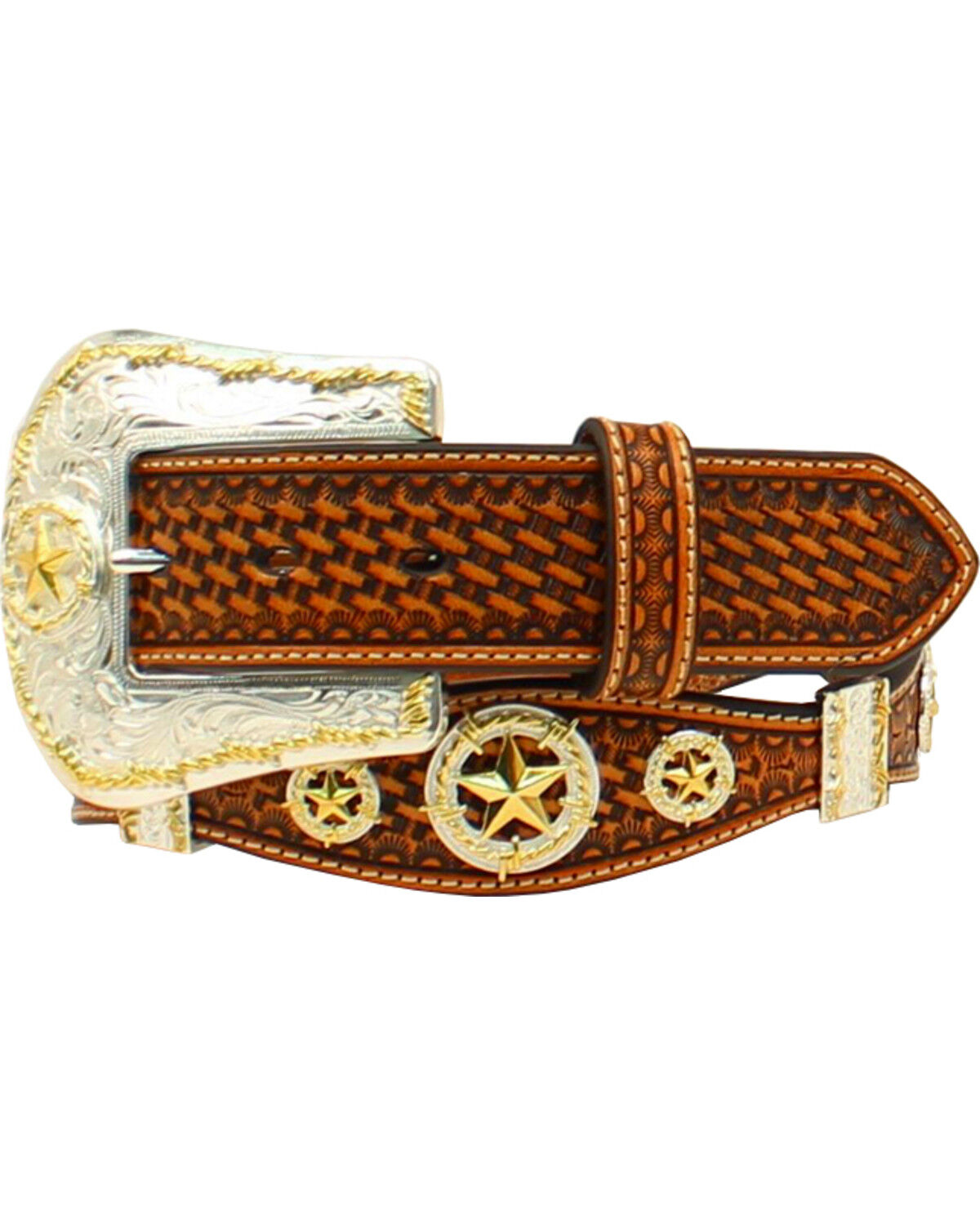 Image #1 - Nocona Men's Embossed Knot Concho Western Belt, Tan, hi-res