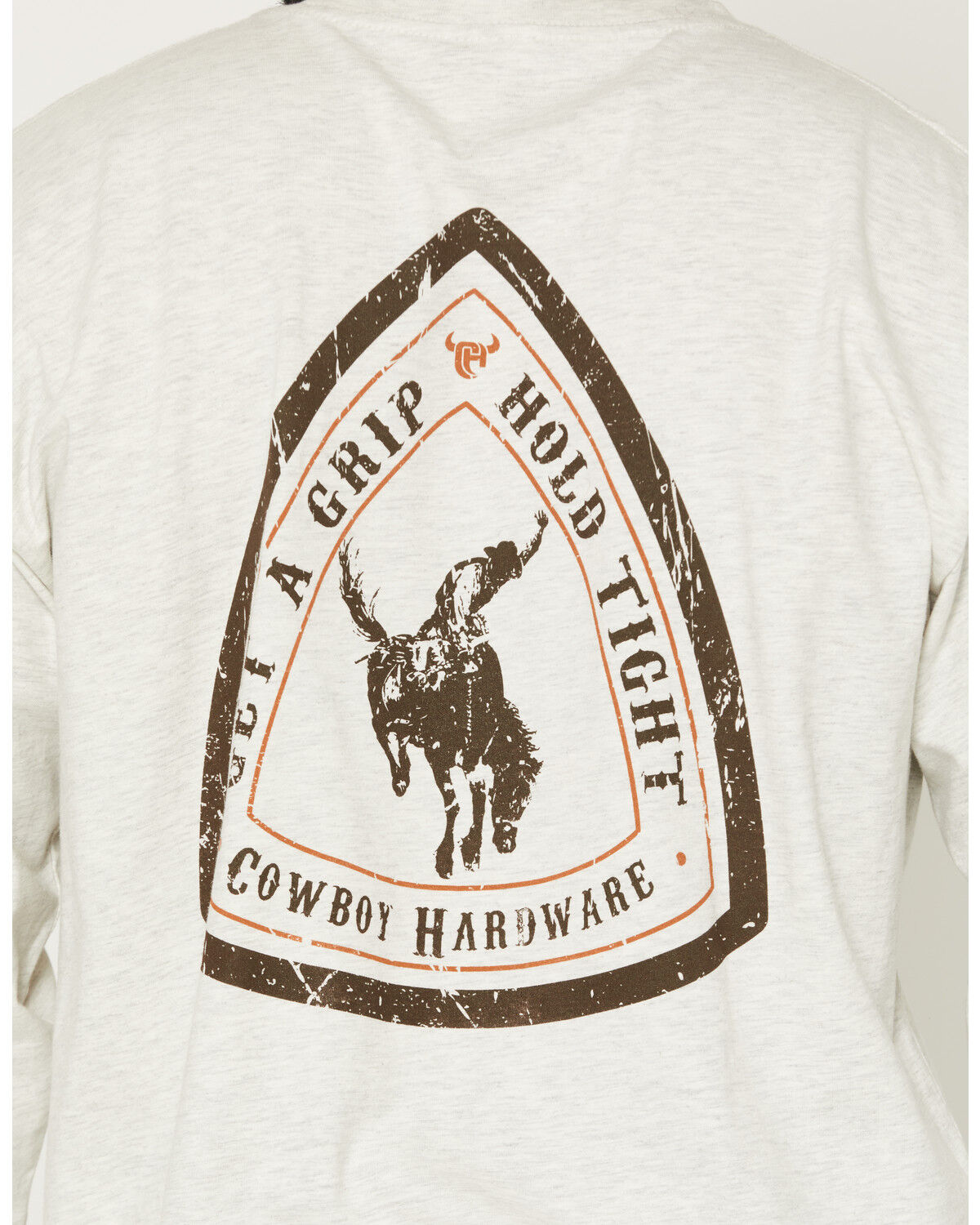 Image #4 - Cowboy Hardware Men's Get A Grip Hold Tight Long Sleeve Graphic T-Shirt, Oatmeal, hi-res