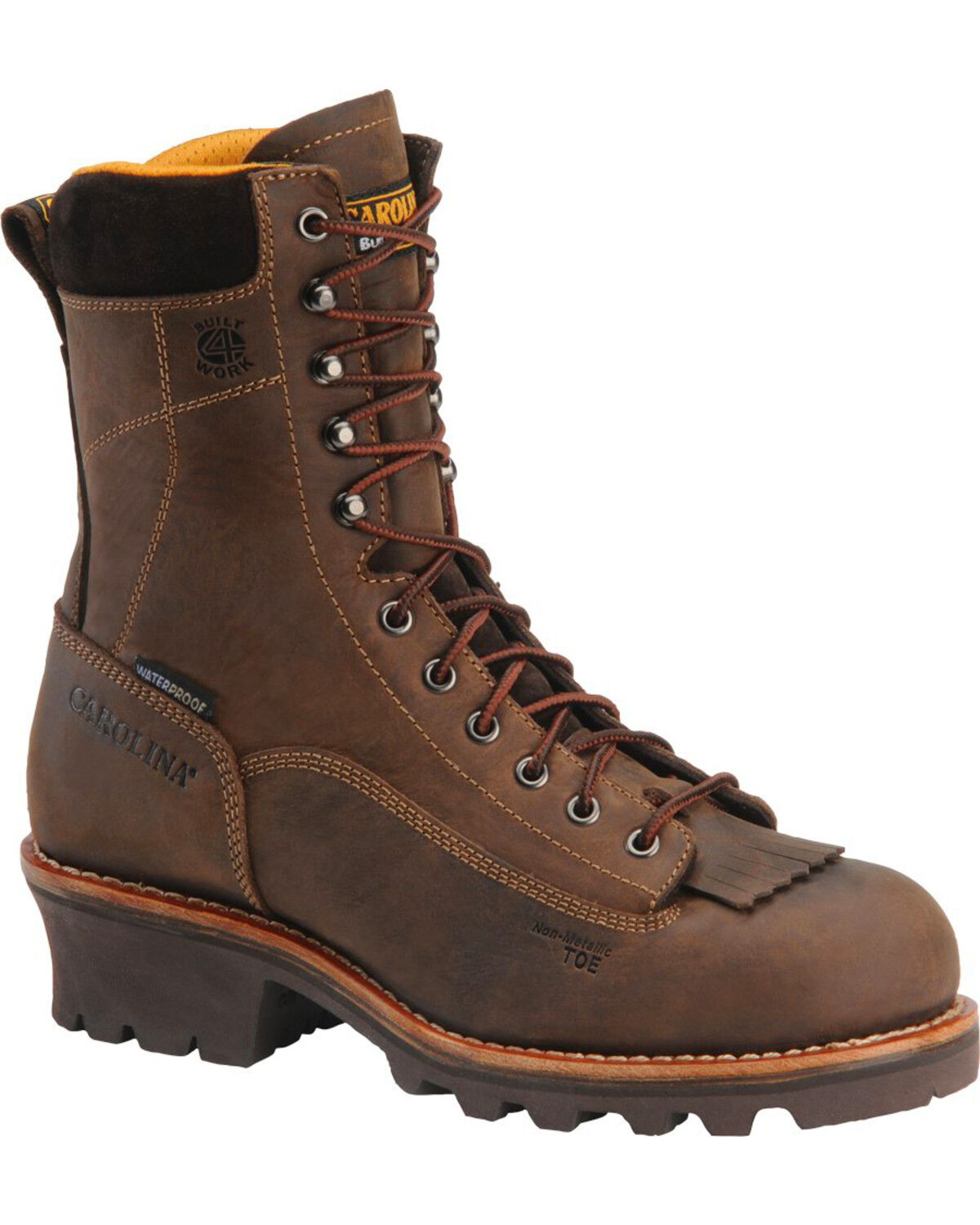 Image #1 - Carolina Men's 8" Crazy Horse Waterproof Lace-to-Toe Logger Boots - Soft Toe, Brown, hi-res
