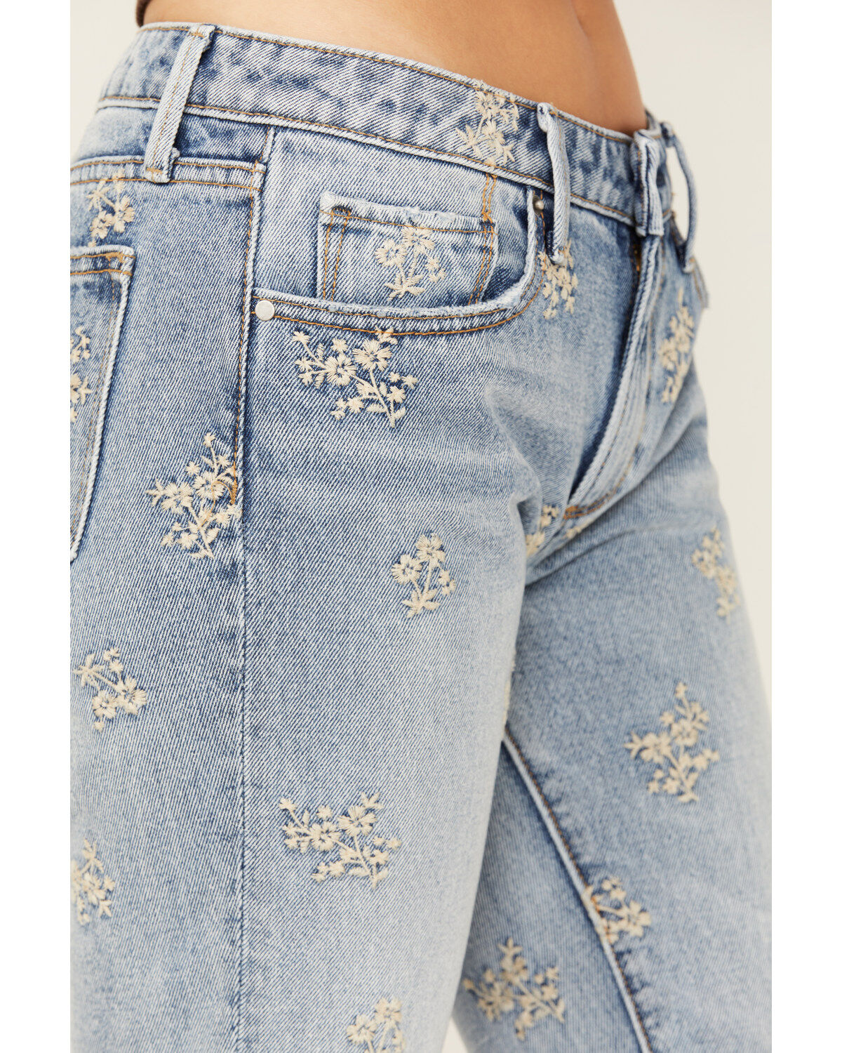 Image #2 - Driftwood Women's Eva Light Wash Low Rise Floral Flare Jeans, Light Wash, hi-res