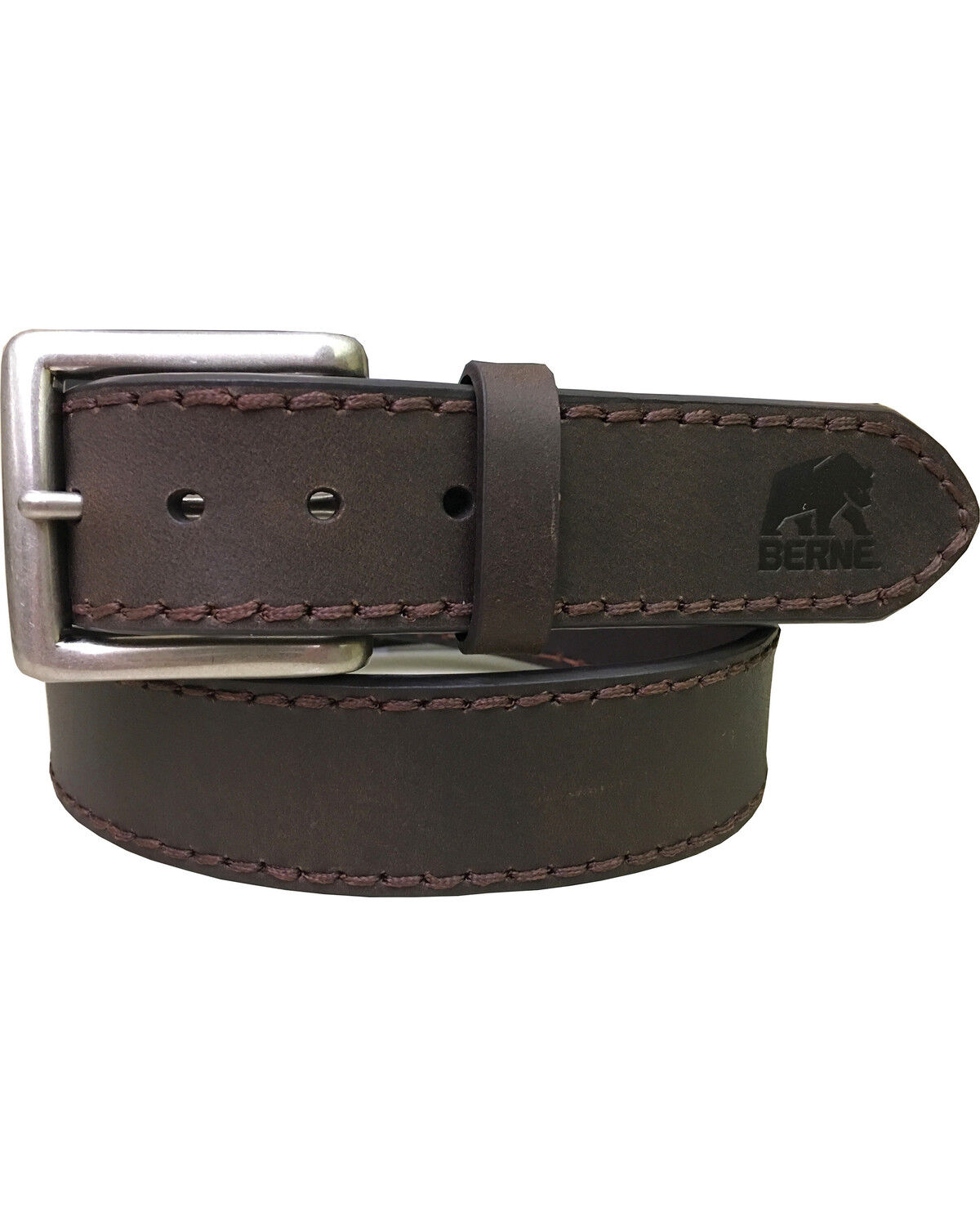Image #1 - Berne Men's Heavy Stitch Genuine Leather Belt, Brown, hi-res