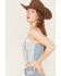 Image #2 - Miss Me Women's Denim Sleeveless Button-Down Bustier, Blue, hi-res
