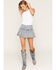 Image #1 - Ashley Women's Buckle Pleated Denim Mini Skort, Light Blue, hi-res