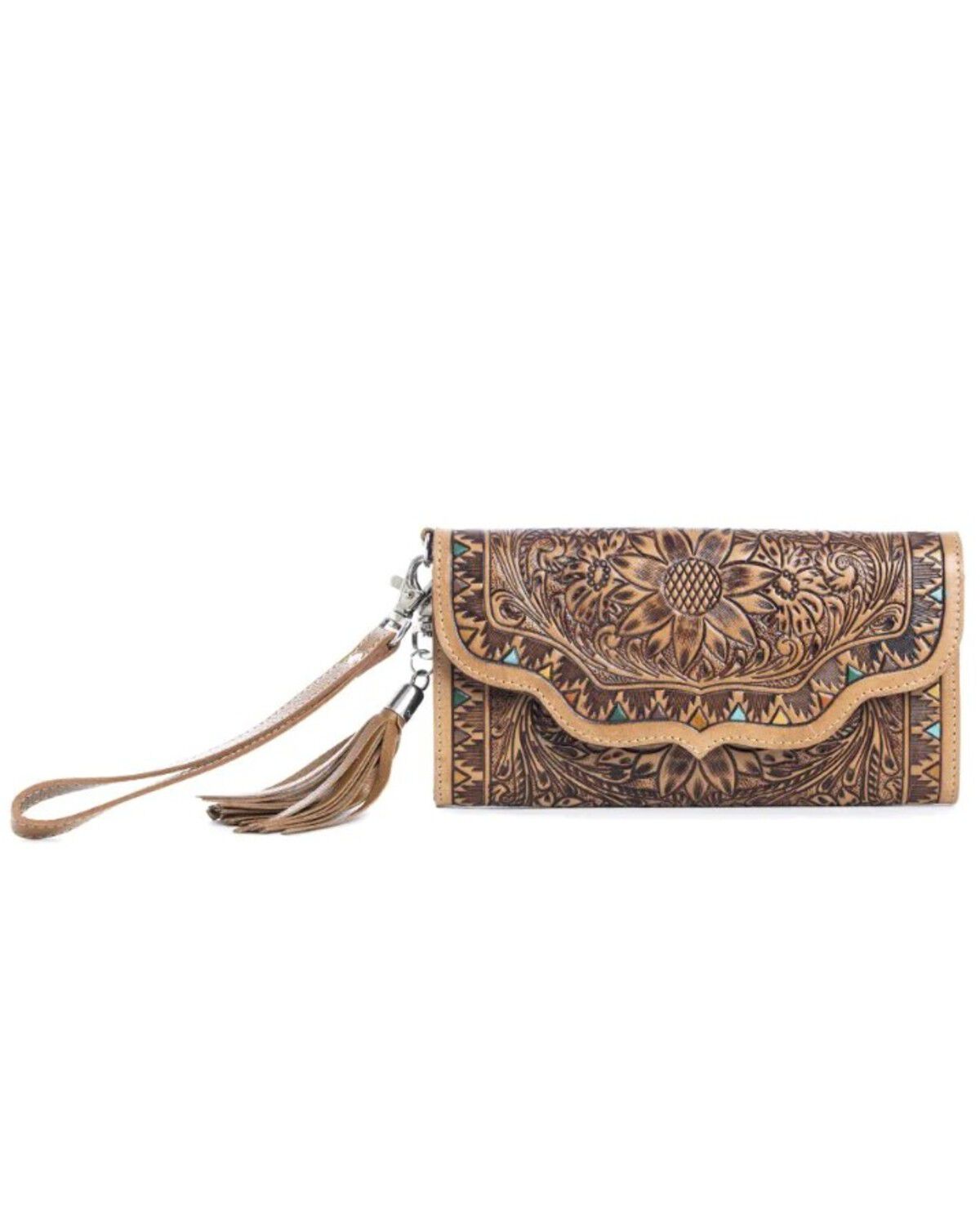 Image #1 - Myra Bag Women's Prairie Pony Mountain Hand Tooled Wallet, Brown, hi-res