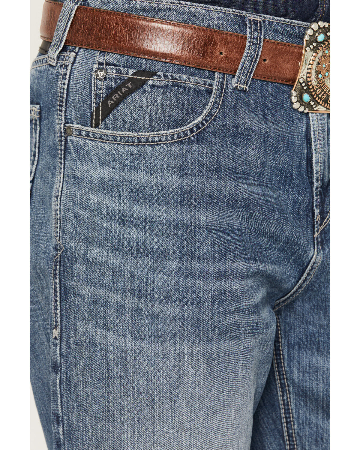 Image #2 - Ariat Men's Josh Amos Medium Wash Baggy Straight Rigid Denim Jeans, Medium Wash, hi-res