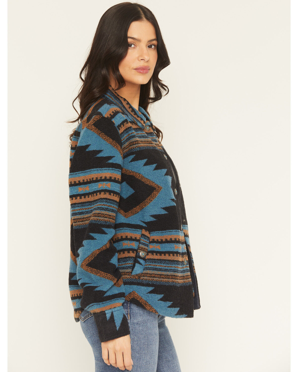 Image #2 - Shyanne Women's Southwestern Print Snap Shacket, Indigo, hi-res