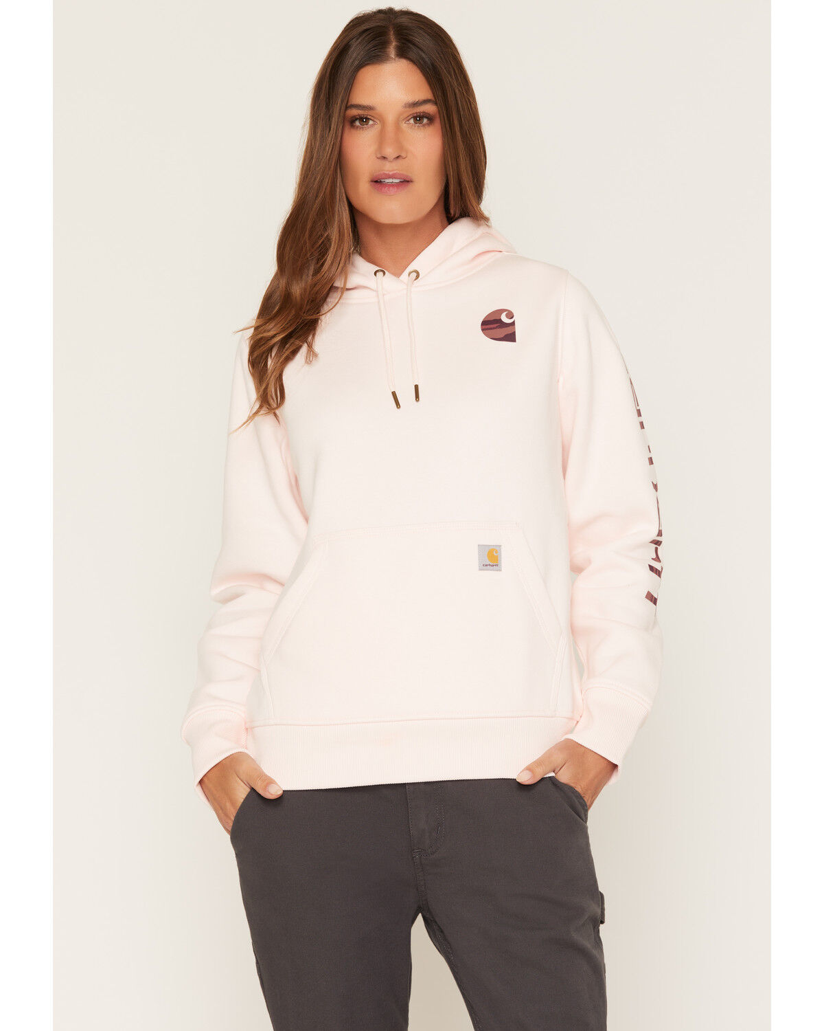 Image #1 - Carhartt Women's Iconic Clarksburg Logo Sweatshirt, Rose, hi-res