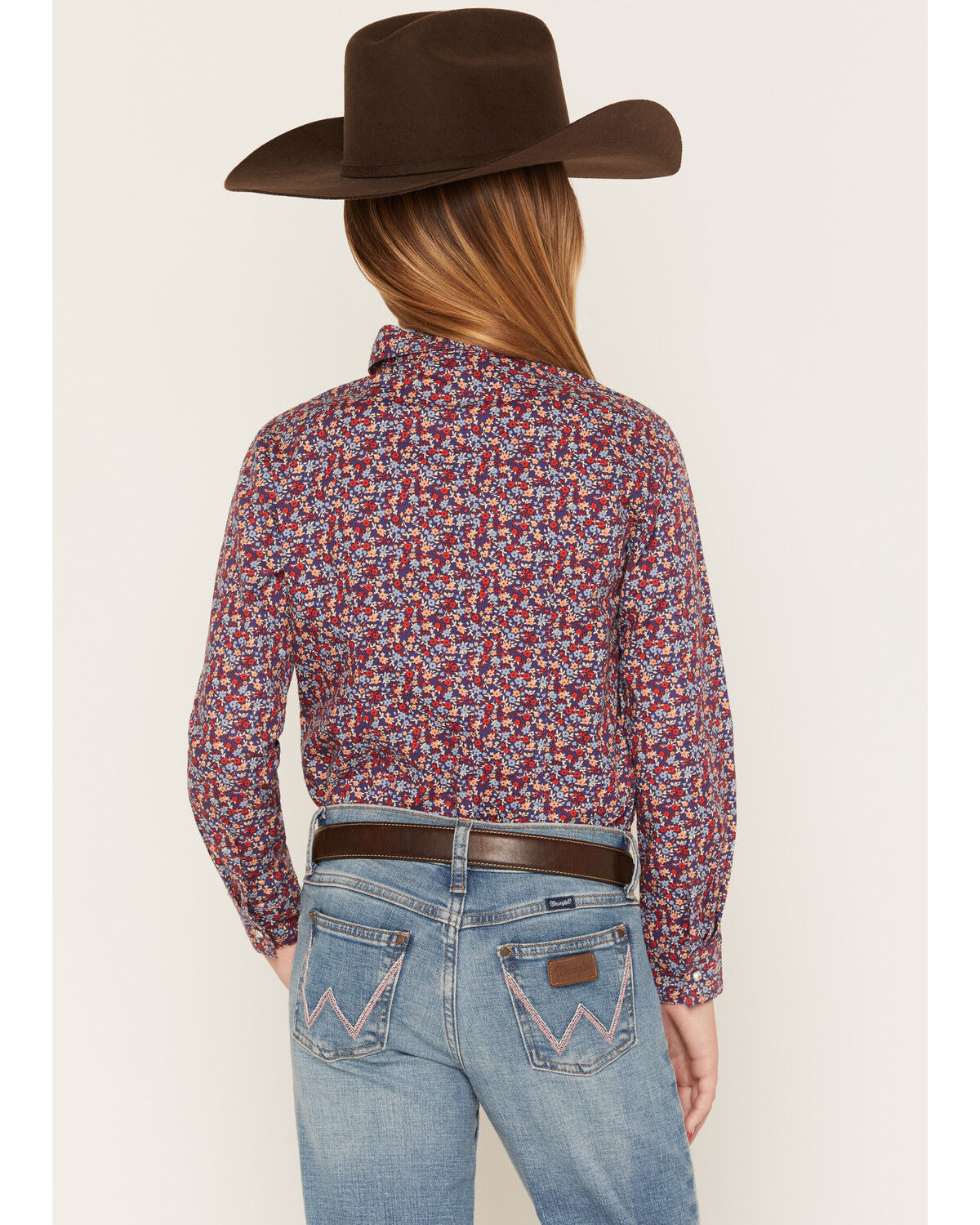 Image #4 - Cruel Girl Girl's Floral Print Long Sleeve Rhinestone Snap Western Shirt, Blue, hi-res