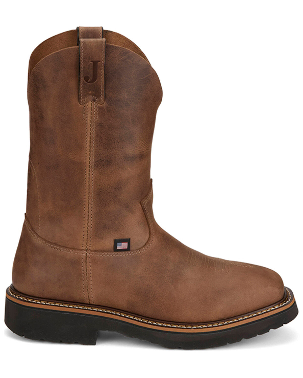 Image #2 - Justin Men's Ames 11" Pull-On Work Boots - Soft Toe, Medium Brown, hi-res
