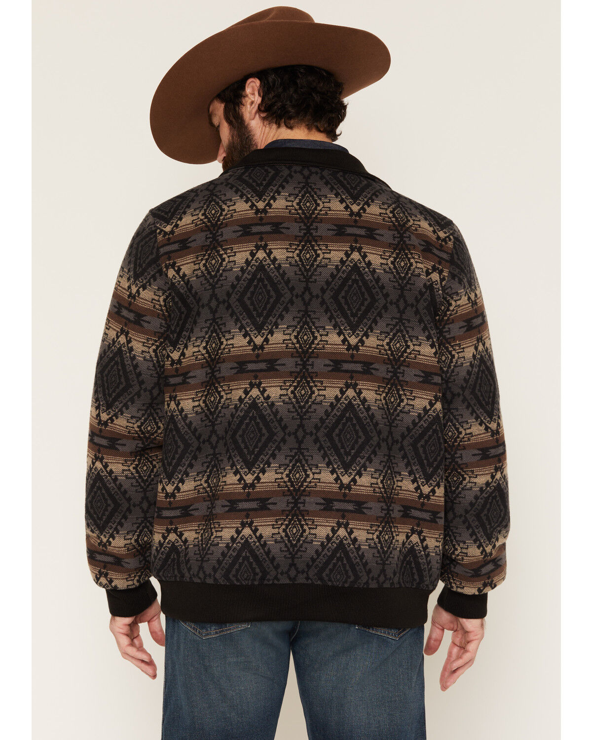 Image #4 - Rock & Roll Denim Men's Southwestern Print Bomber Jacket, Charcoal, hi-res