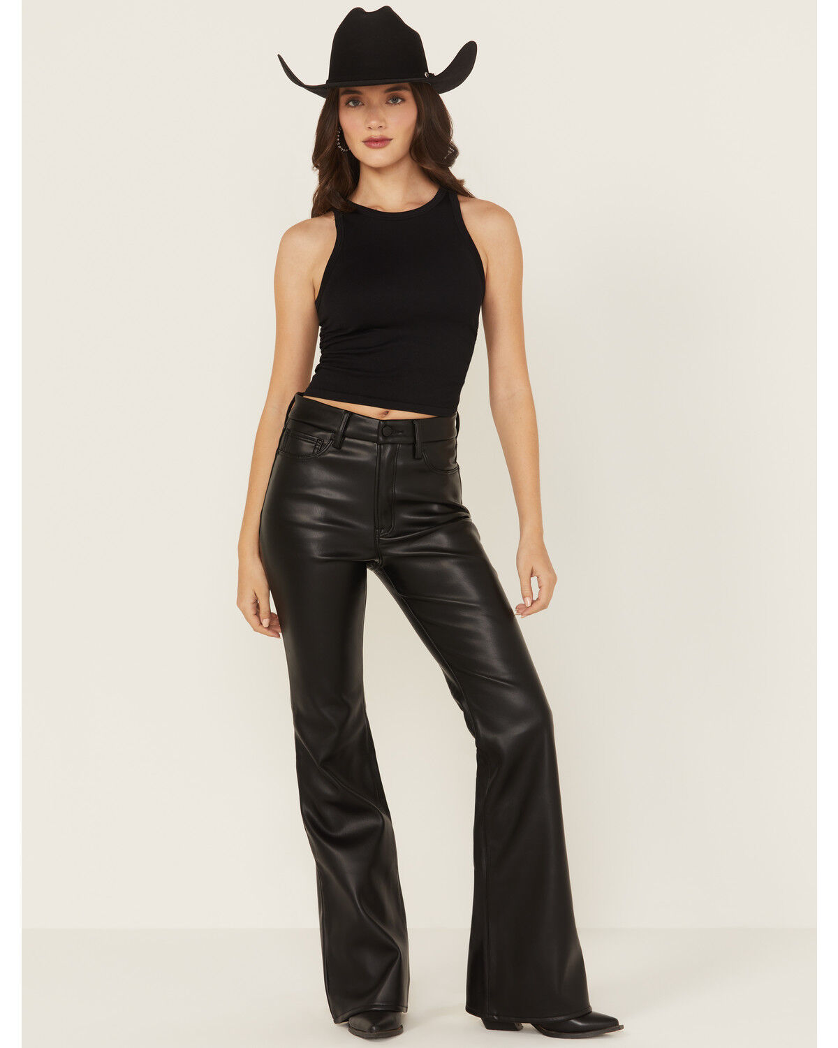Image #1 - Good American Women's Good Legs High Rise Faux Leather Flare Pants, Black, hi-res