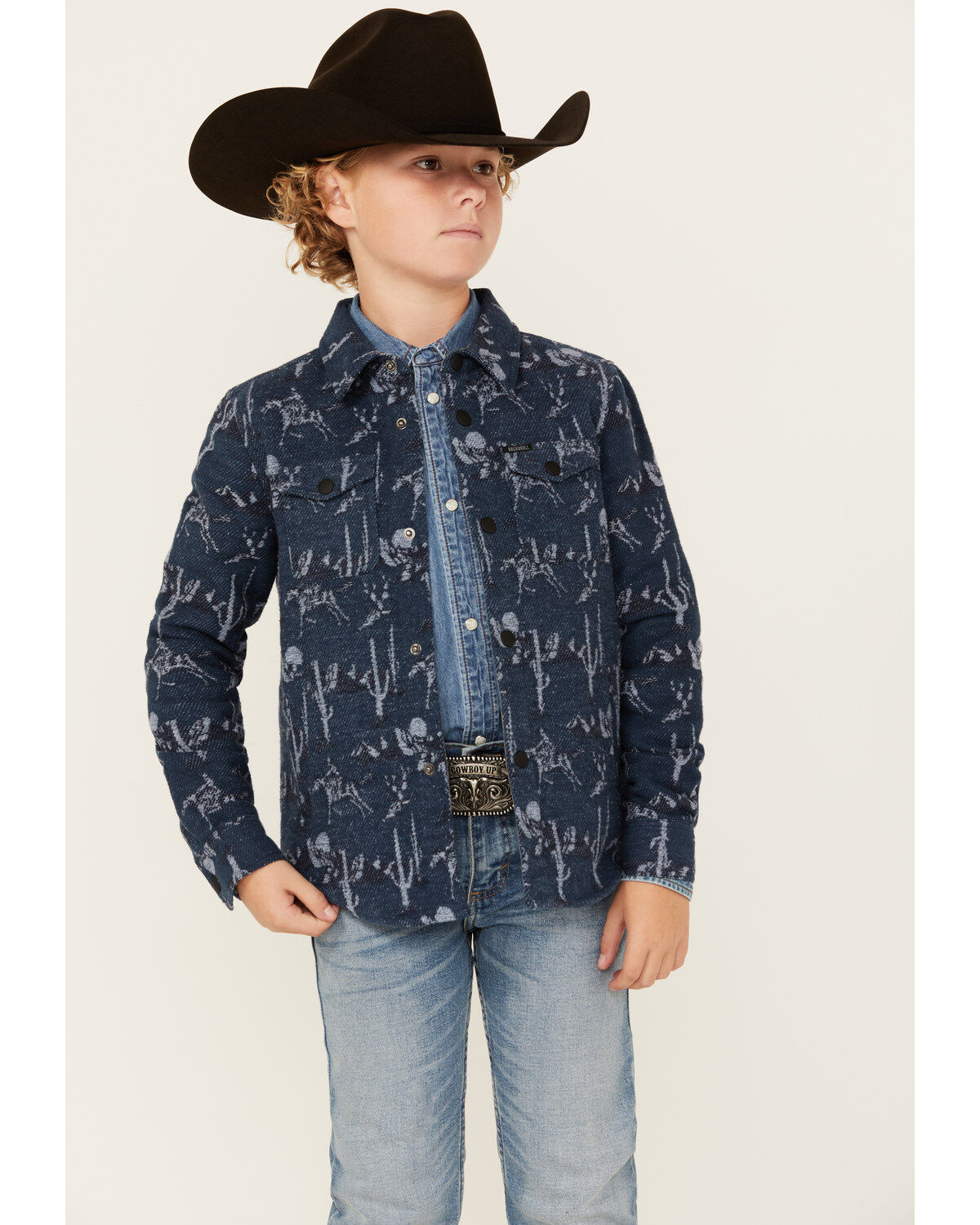Image #1 - Rock & Roll Denim Boys' Cactus Print Shacket, Blue, hi-res
