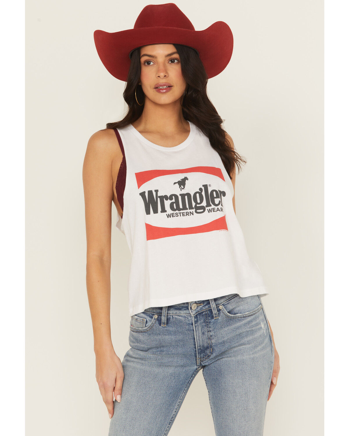 Image #1 - Wrangler Women's Logo Sleeveless Graphic Muscle Tank, White, hi-res