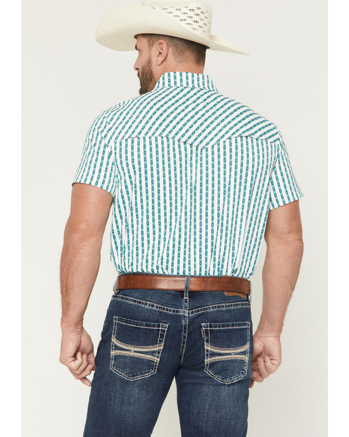 Image #4 - Rock & Roll Denim Men's TEK Core Southwestern Striped Short Sleeve Stretch Western Shirt, Turquoise, hi-res
