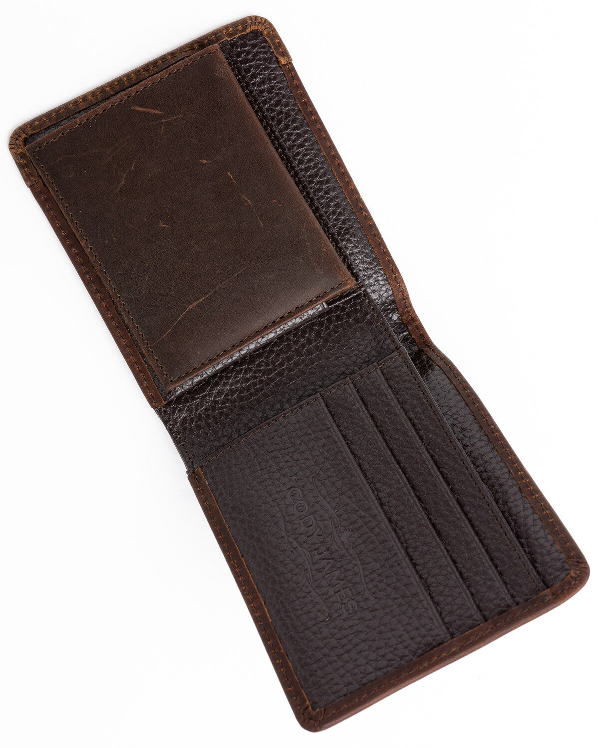 Image #3 - Cody James Men's Stitched Bi-Fold Leather Wallet, Brown, hi-res