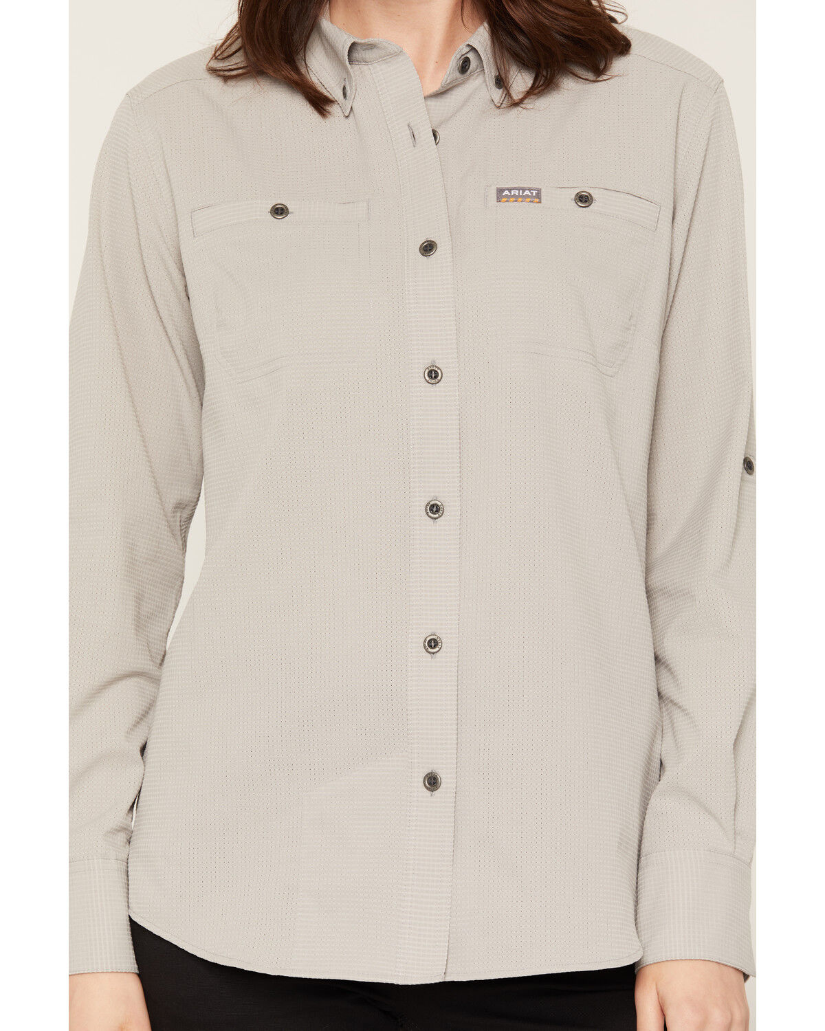 Image #3 - Ariat Women's Rebar Made Tough 360 Airflow DuraStretch Long Sleeve Button-Down Work Shirt, Light Grey, hi-res