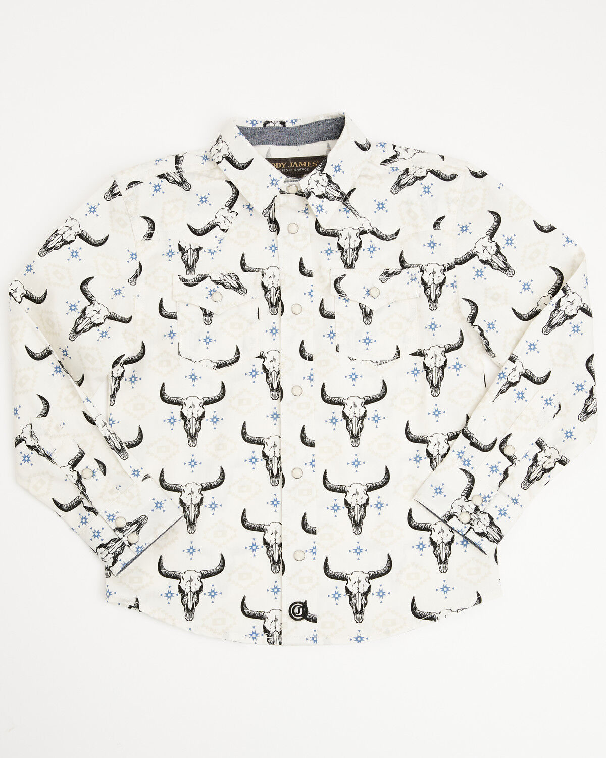 Cody James Toddler Boys' Prehistoric Bull Skull Print Long Sleeve Snap Western Shirt, Cream, hi-res