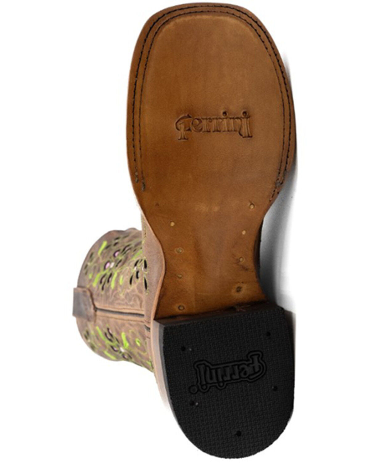 Image #7 - Ferrini Women's Blossom Inlay Western Boots - Broad Square Toe, Brown, hi-res