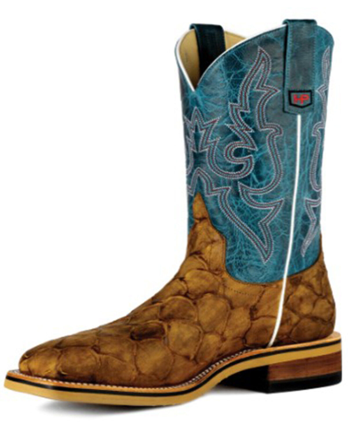 Image #1 - Horse Power Men's Fish Print Western Work Boots - Steel Toe, Honey, hi-res