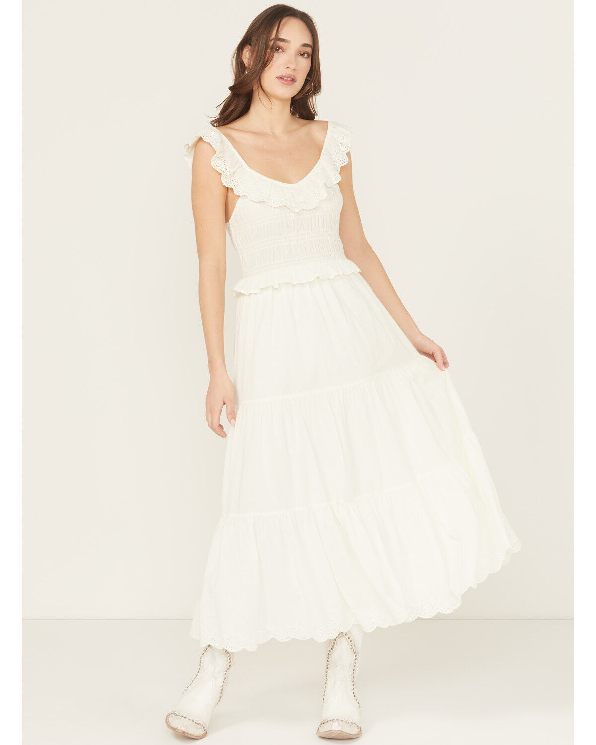 Image #2 - Rock & Roll Denim Women's Eyelet Sleeveless Midi Dress, Natural, hi-res