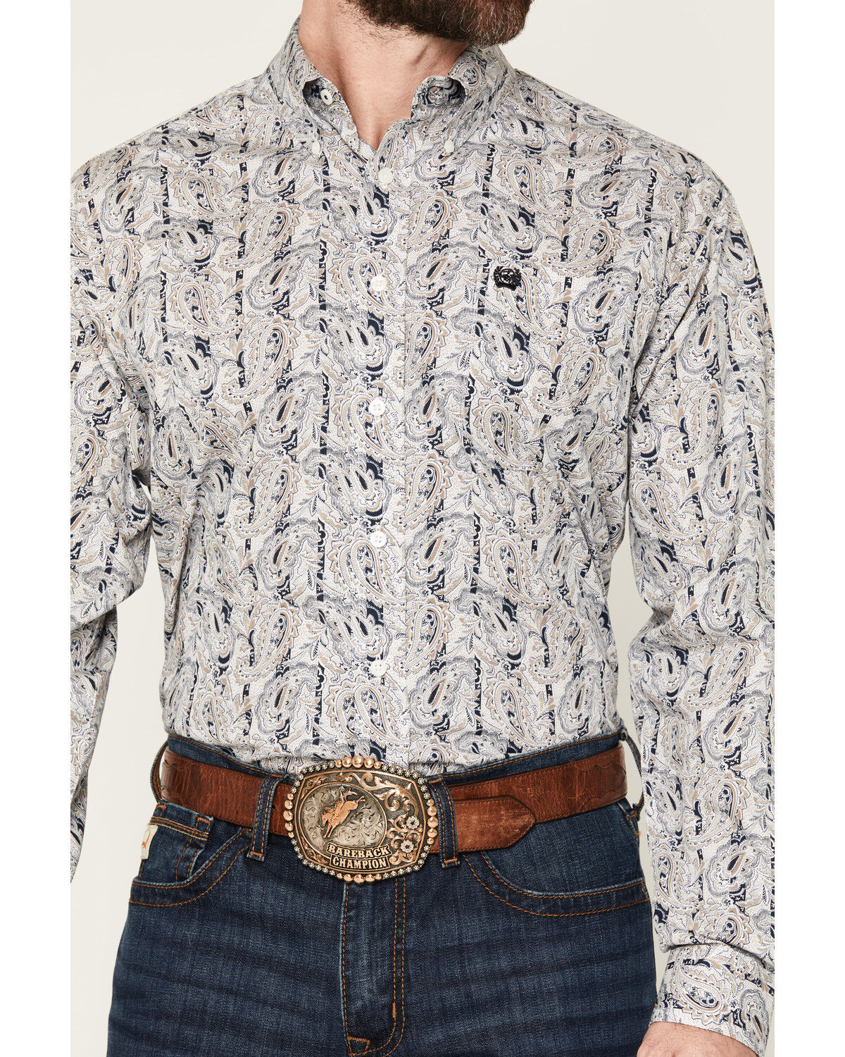 Image #3 - Cinch Men's Paisley Print Long Sleeve Button-Down Western Shirt, Cream, hi-res
