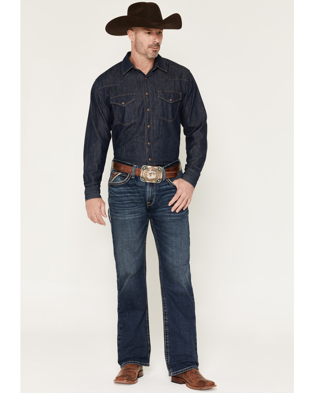 Image #1 - Ariat Men's M4 Silverton Crawford Medium Wash Relaxed Bootcut Stretch Denim Jeans - Big, Medium Wash, hi-res