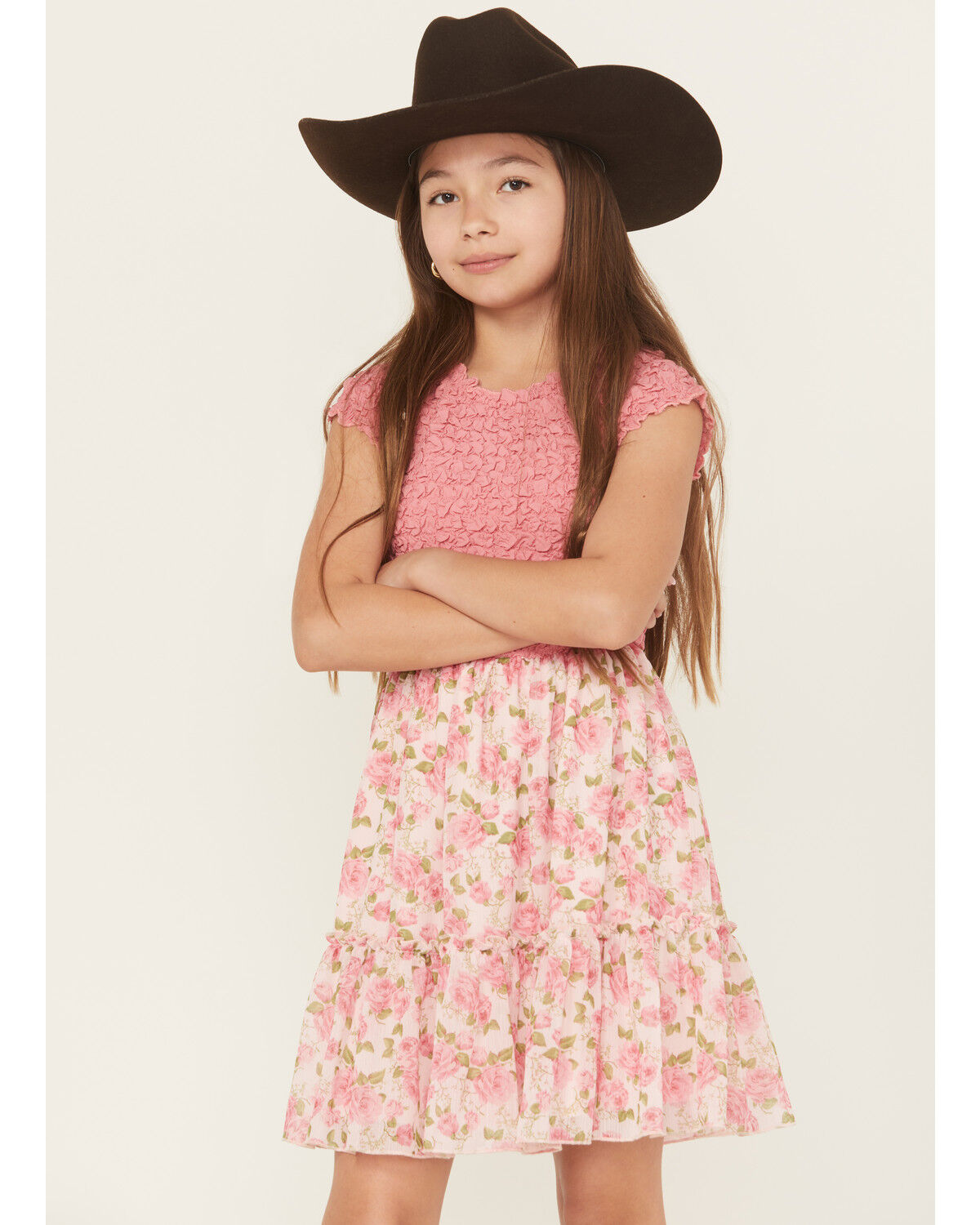 Image #2 - Sugar California Girls' Roses Sleeveless Ruffle Dress, Pink, hi-res