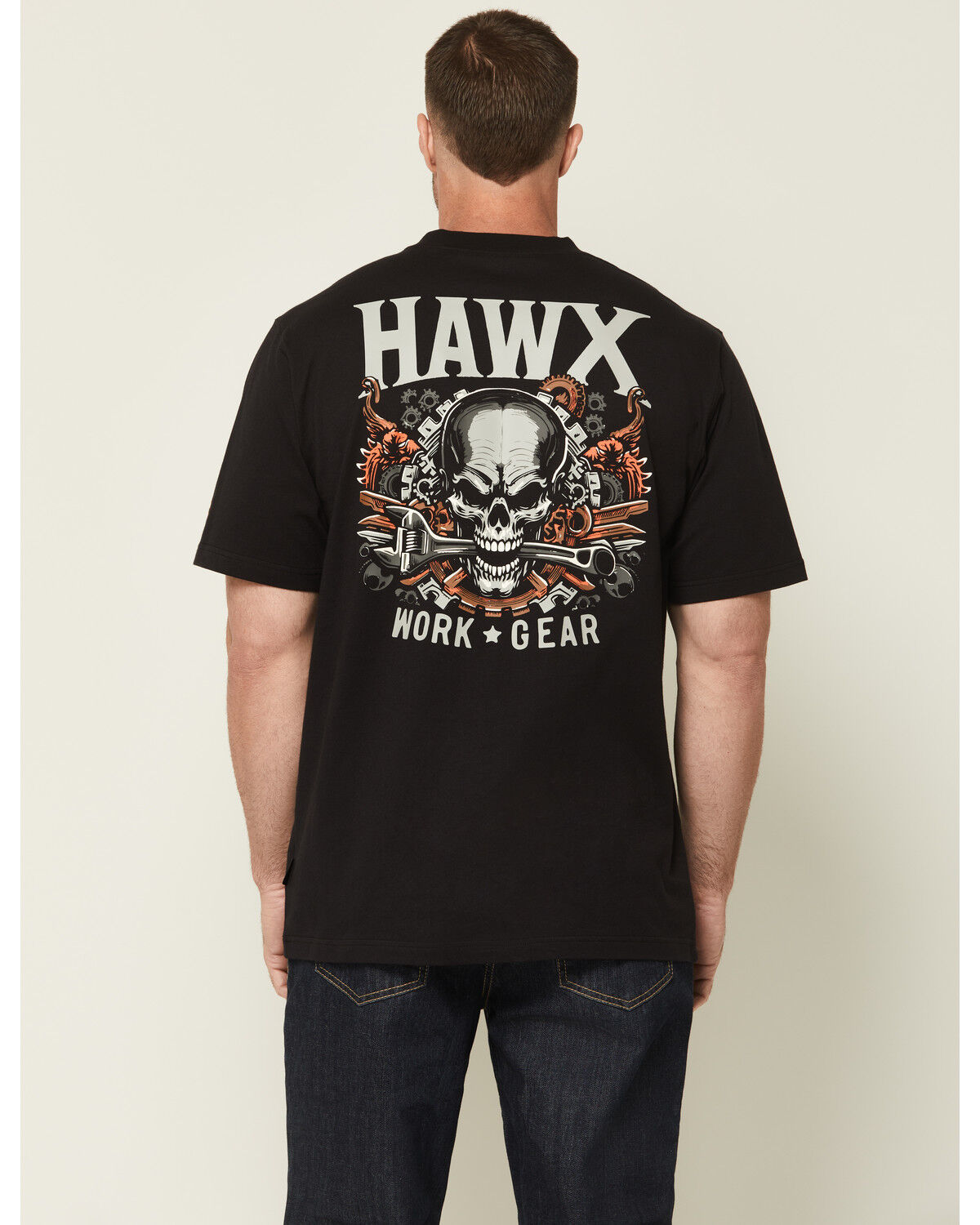 Image #1 - Hawk Men's Skull Short Sleeve Graphic Work T-Shirt, Black, hi-res