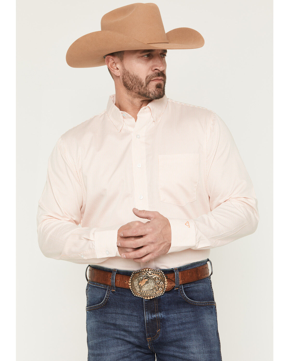 Image #1 - Wrangler X Cody Johnson Men's Striped Long Sleeve Button-Down Western Shirt, White, hi-res