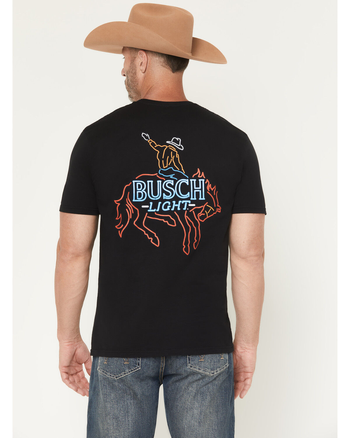 Image #1 - Buckwear Men's Busch Light Neon Cowboy Short Sleeve Graphic T-Shirt, Black, hi-res