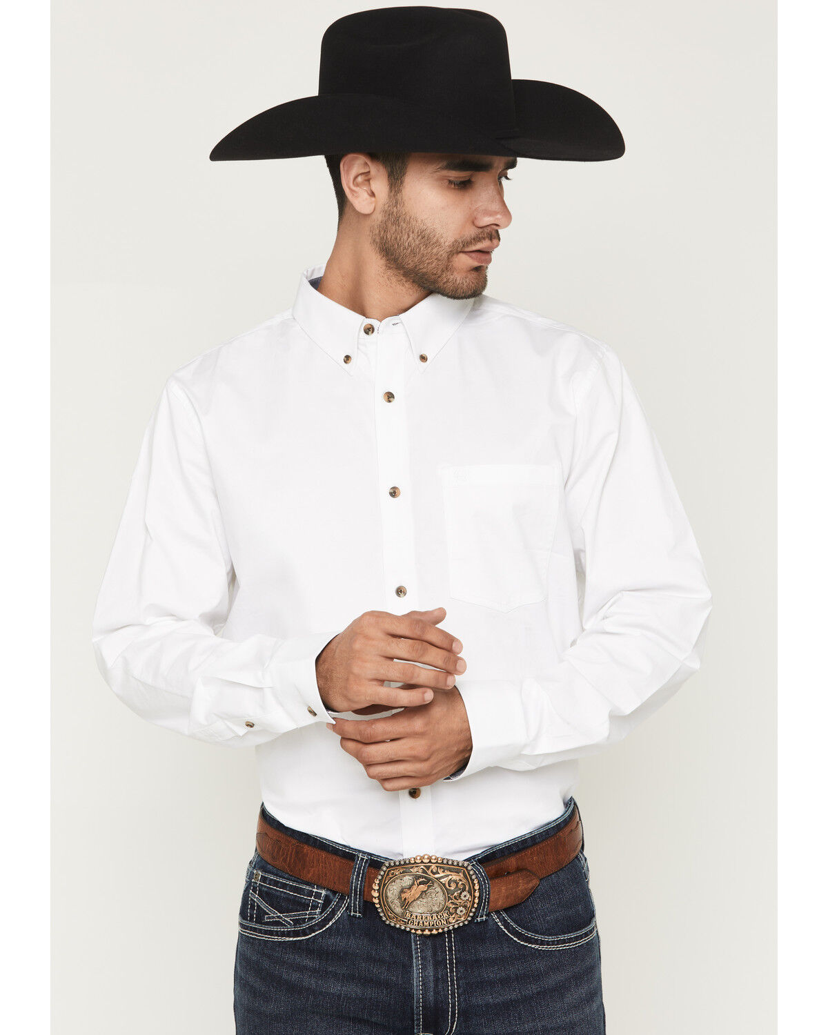 Cody James Men's Basic Solid Long Sleeve Button-Down Stretch Western Shirt, White, hi-res