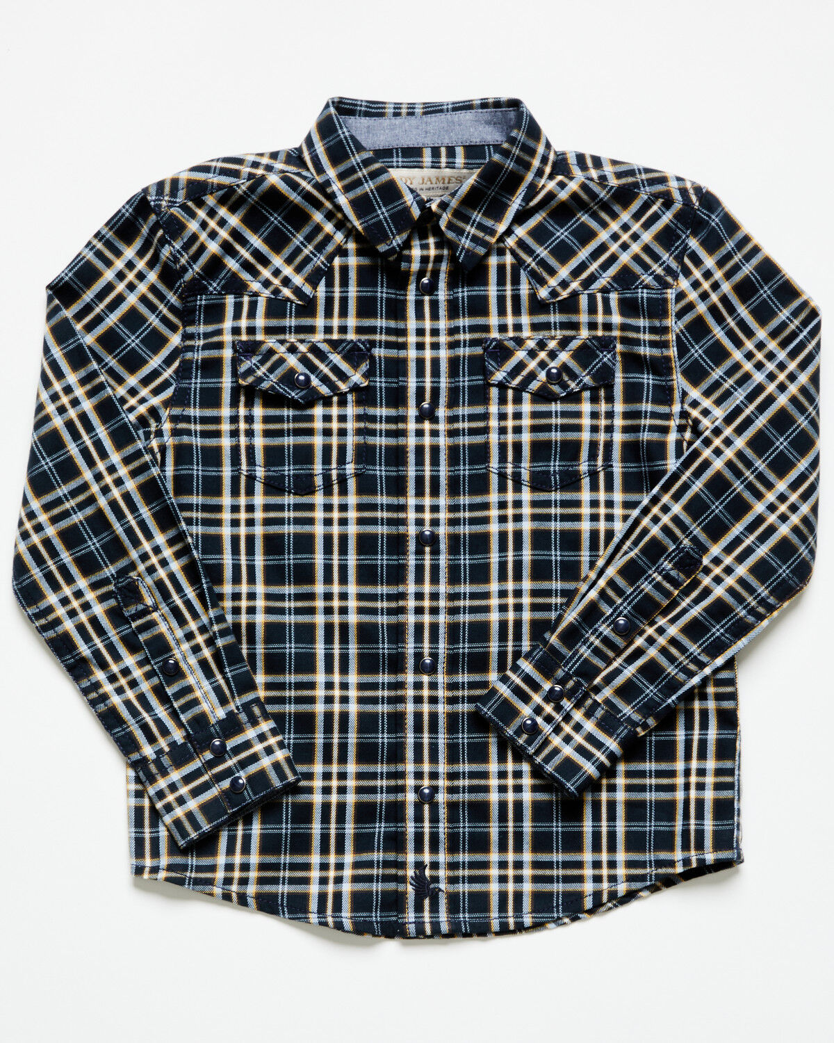 Cody James Toddler Boys' Warriors Way Plaid Print Long Sleeve Snap Western Shirt, Dark Blue, hi-res
