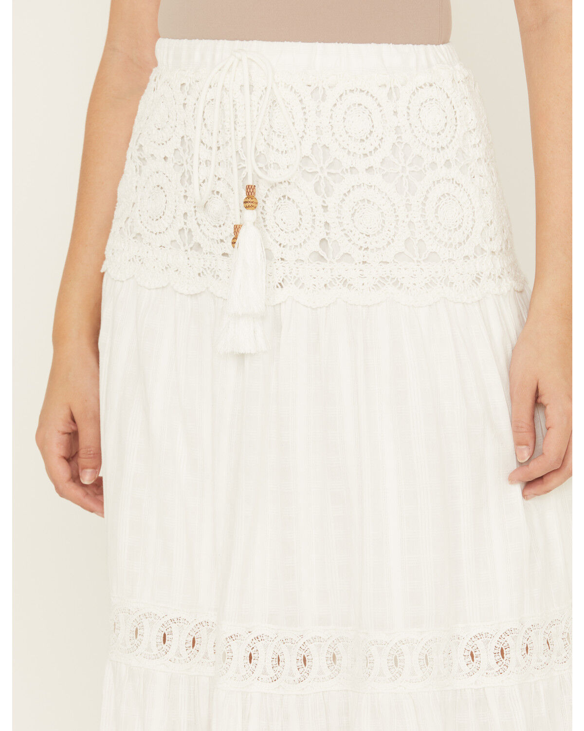 Image #2 - Miss Me Women's Crochet Lace Yoke Skirt, White, hi-res