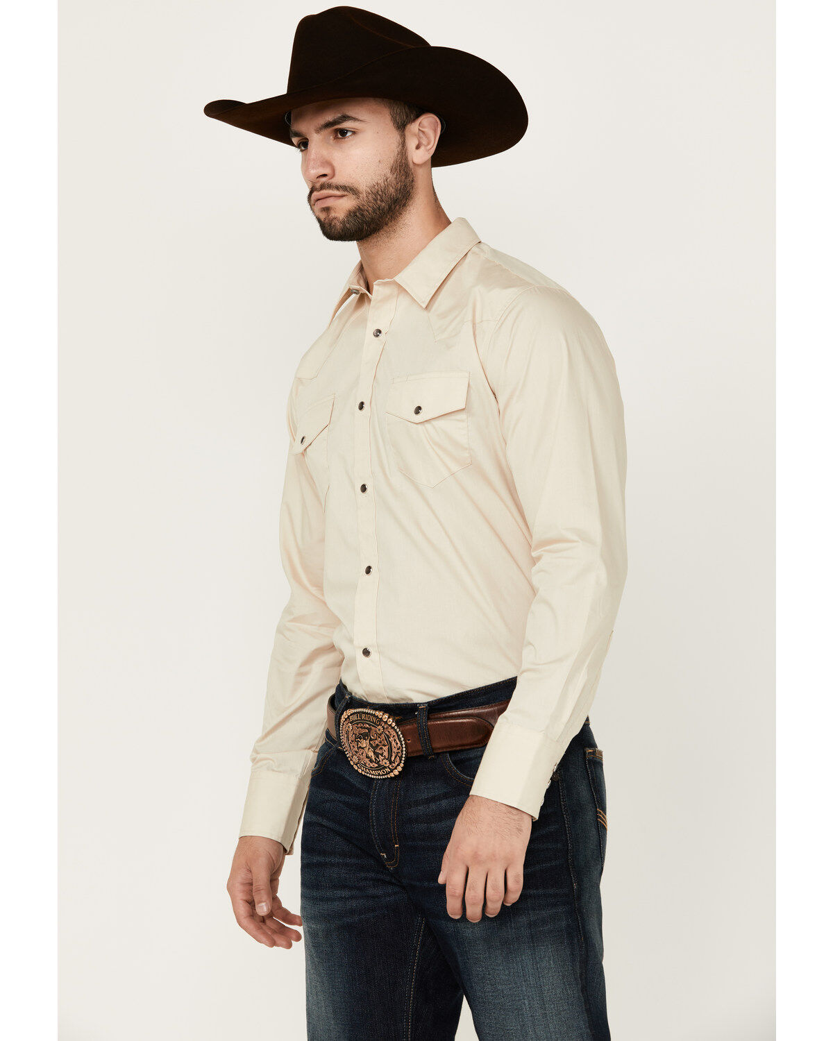 Image #2 - Gibson Men's Basic Solid Long Sleeve Pearl Snap Western Shirt, Tan, hi-res