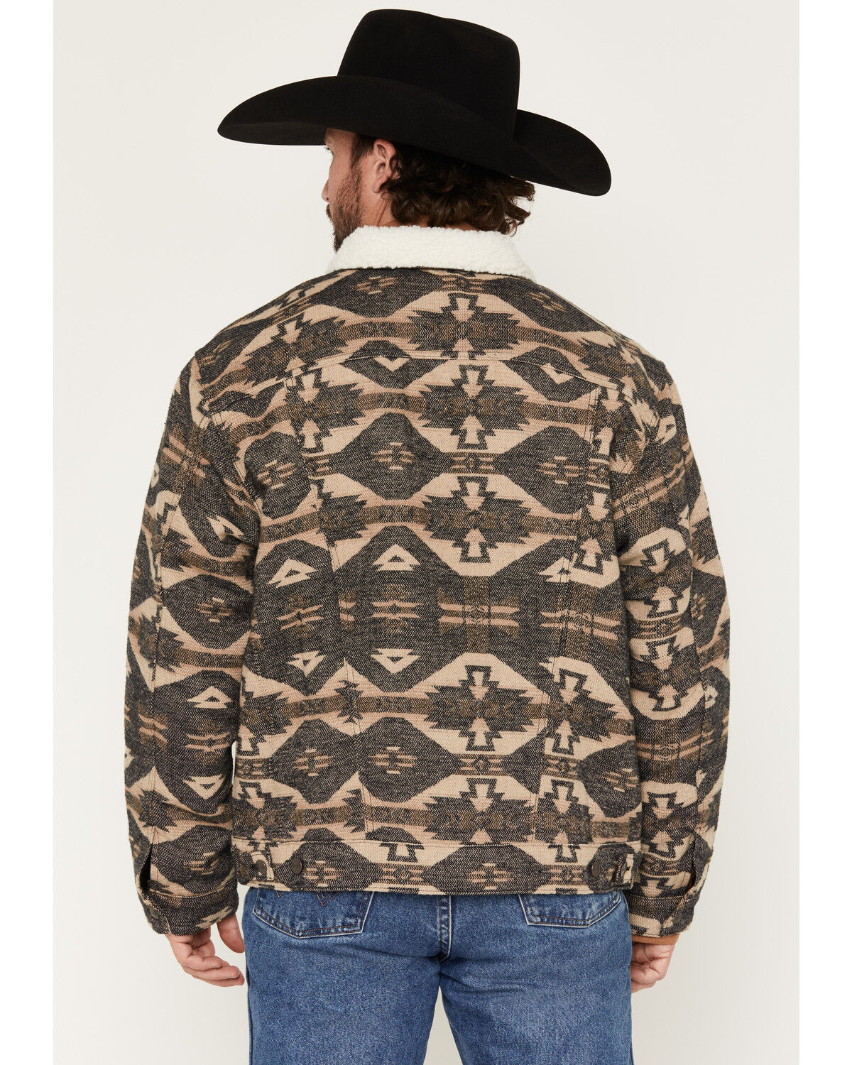 Image #4 - Wrangler Men's Southwestern Sherpa Lined Button-Down Jacket, Charcoal, hi-res