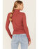 Image #4 - Miss Me Women's Lightweight Layering Turtleneck Top, Red, hi-res
