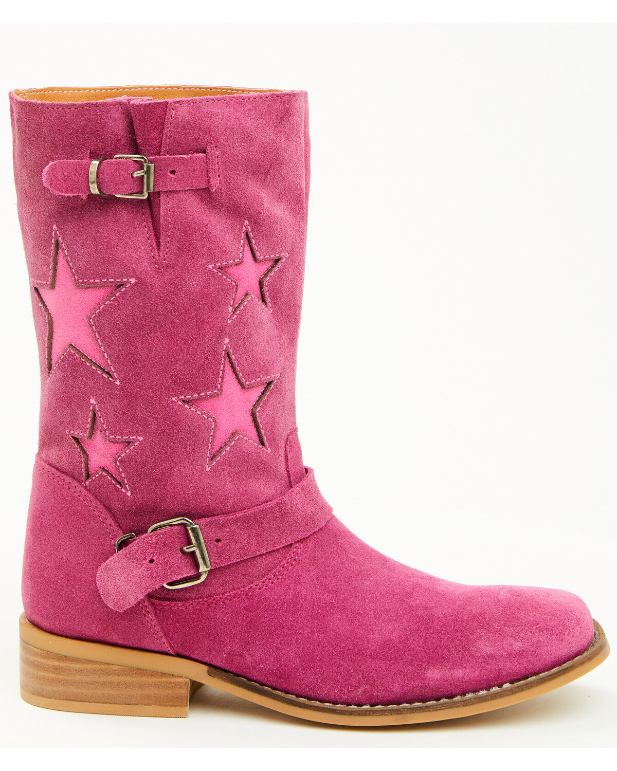 Image #2 - Dingo Girls' Blacklist Star Inlay Harness Boots - Square Toe, Pink, hi-res