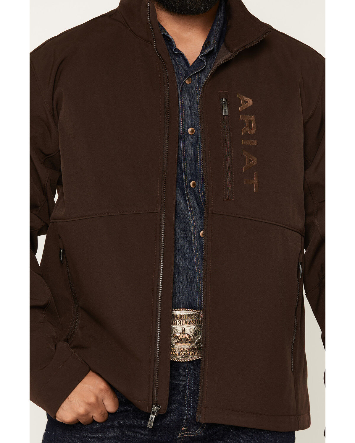 Image #3 - Ariat Men's Chest Logo Softshell Jacket, Chocolate, hi-res