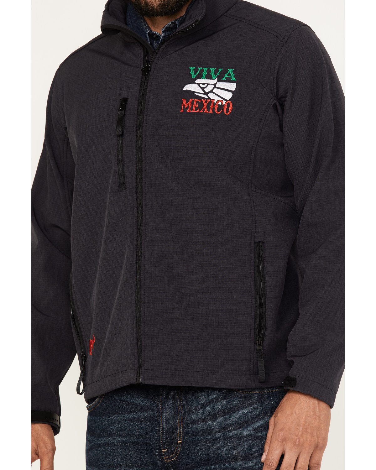 Image #4 - Cowboy Hardware Men's Viva Mexico Embroidered Zip-Front Softshell Jacket, Grey, hi-res