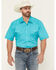 Image #1 - Roper Men's Amarillo Solid Short Sleeve Pearl Snap Stretch Western Shirt, Teal, hi-res