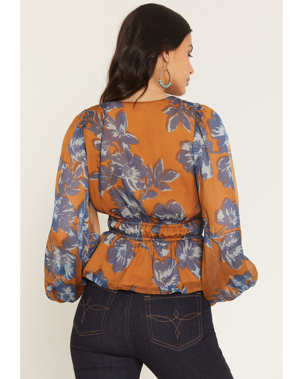 Image #4 - Shyanne Women's Floral Print Long Sleeve Chiffon Shirt, Pecan, hi-res