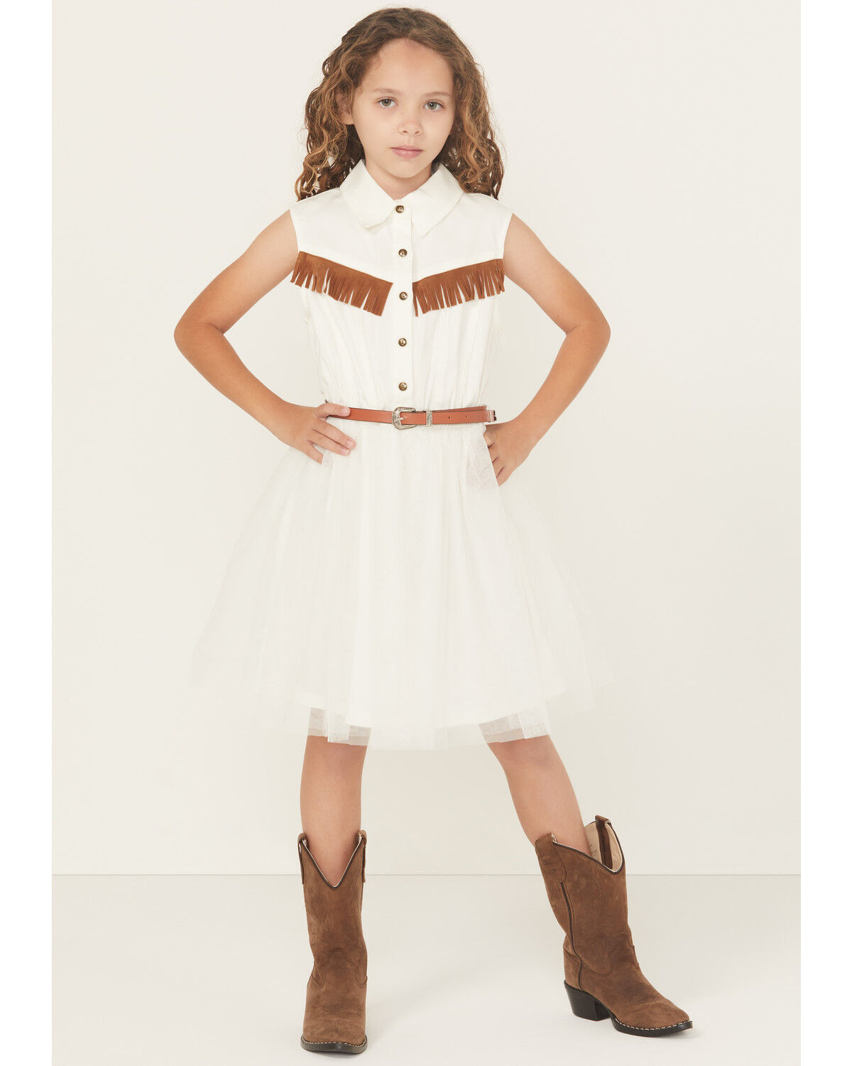 Image #1 - Sugar California Girls' Fringe Tutu Mini Dress, Cream, hi-res