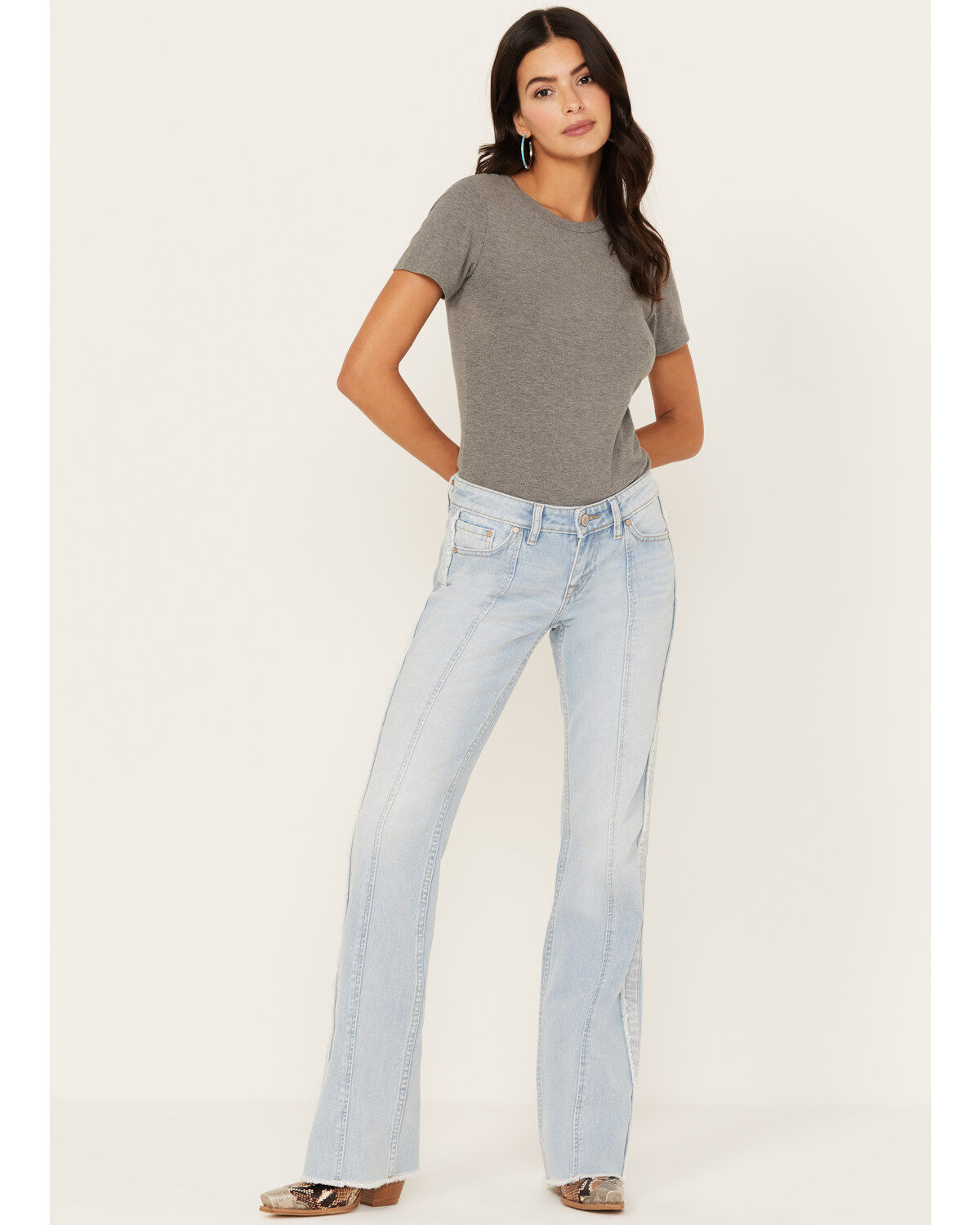 Image #1 - Shyanne Women's Light Wash Low Rise Seamed Bootcut Jeans, Light Medium Wash, hi-res
