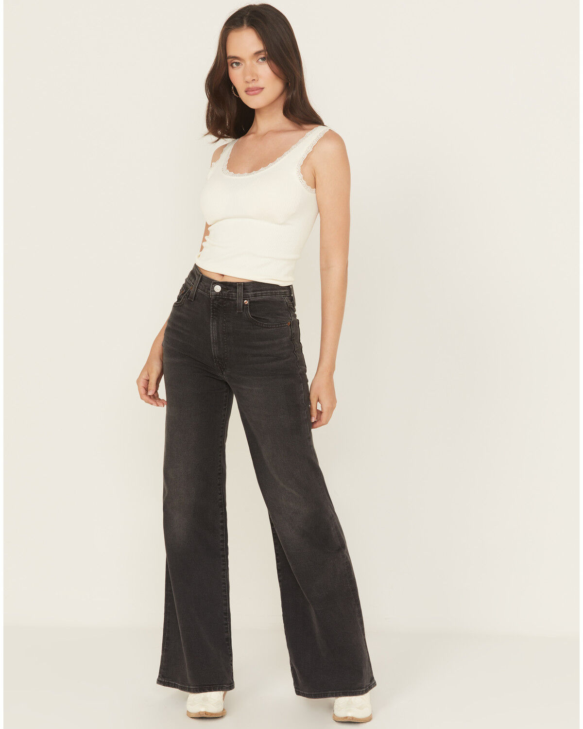 Image #1 - Levi's Women's Cut and Dry Ribcage Bell Bottom Flare Denim Jeans, Black, hi-res