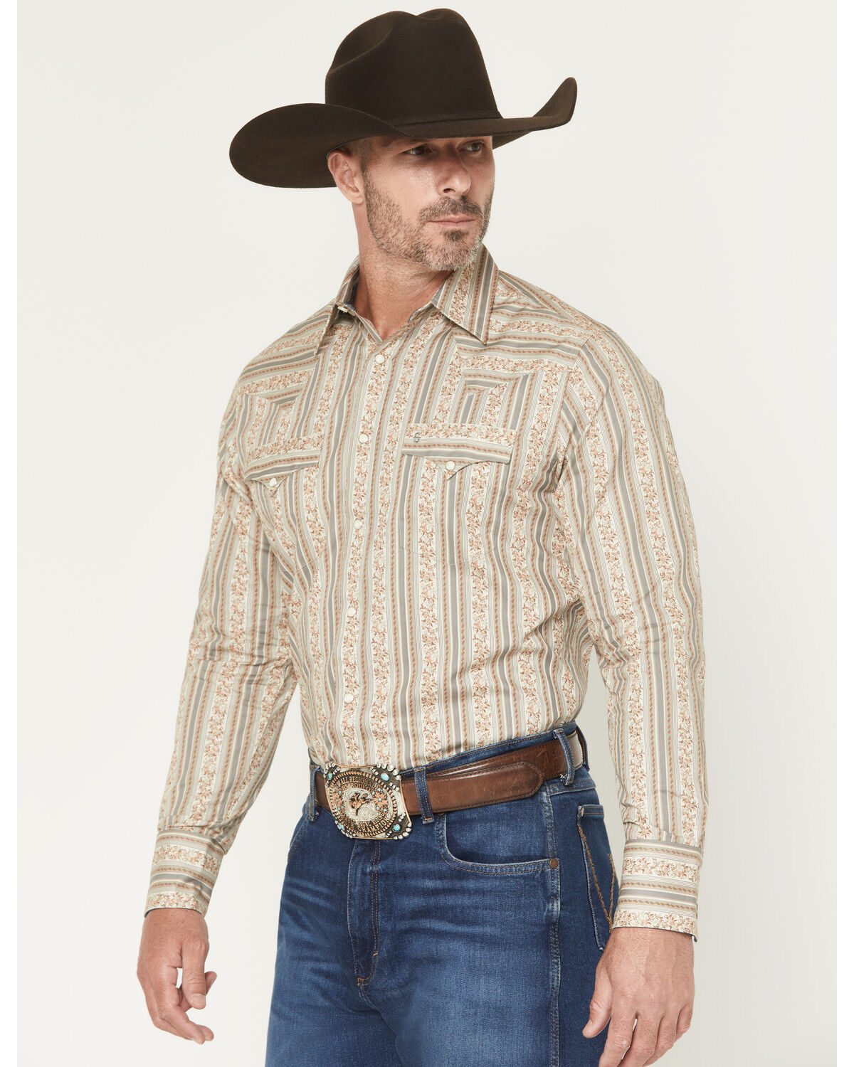 Image #2 - Stetson Men's Wallpaper Floral Print Long Sleeve Snap Western Shirt, Brown, hi-res