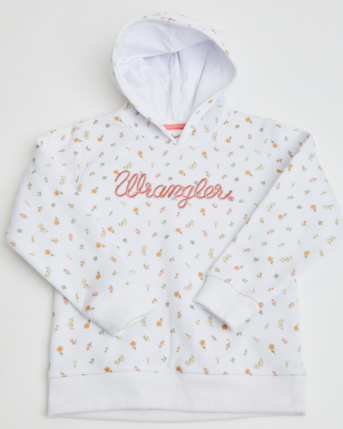 Wrangler Toddler Girls' Flower Print Logo Hoodie, White, hi-res