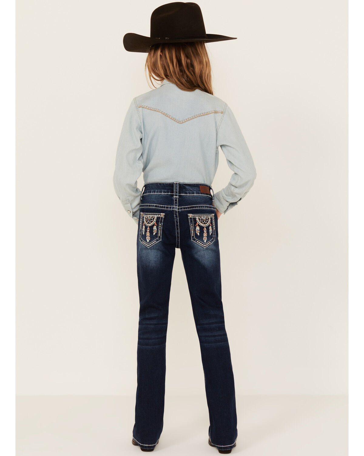 Image #1 - Shyanne Girls' Dreamcatcher Pocket Bootcut Jeans, Blue, hi-res