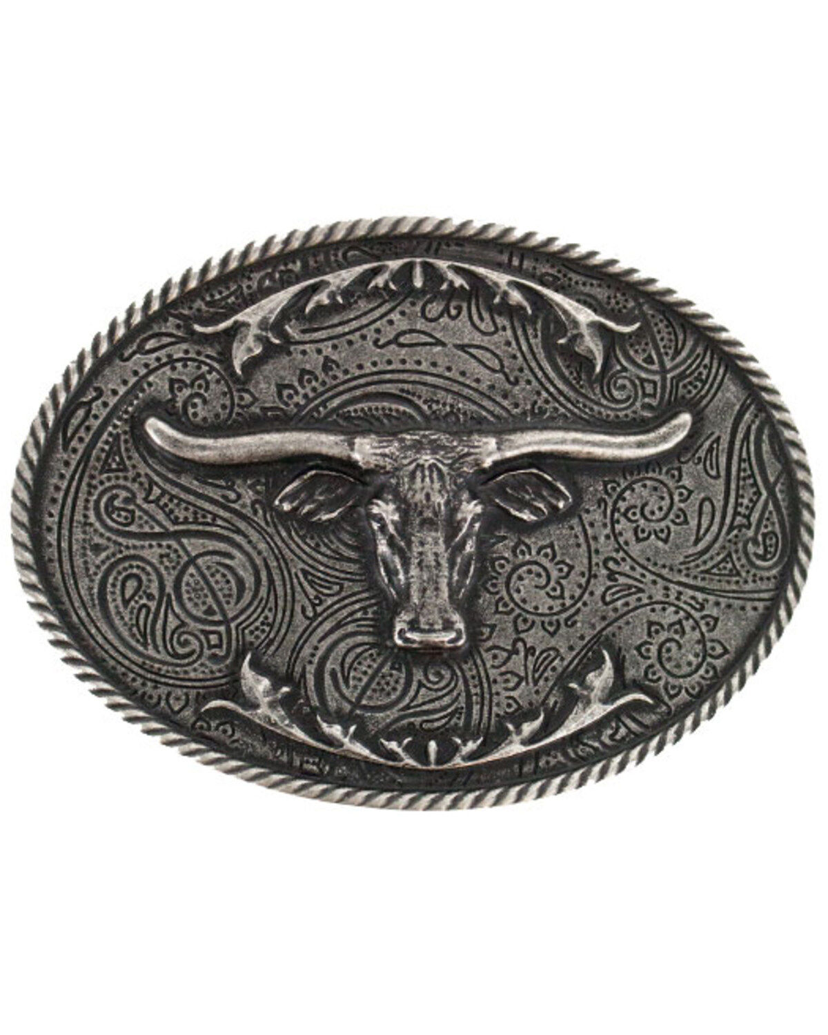 Image #1 - Cody James&reg; Longhorn Antiqued Silver-Tone Oval Belt Buckle, Silver, hi-res