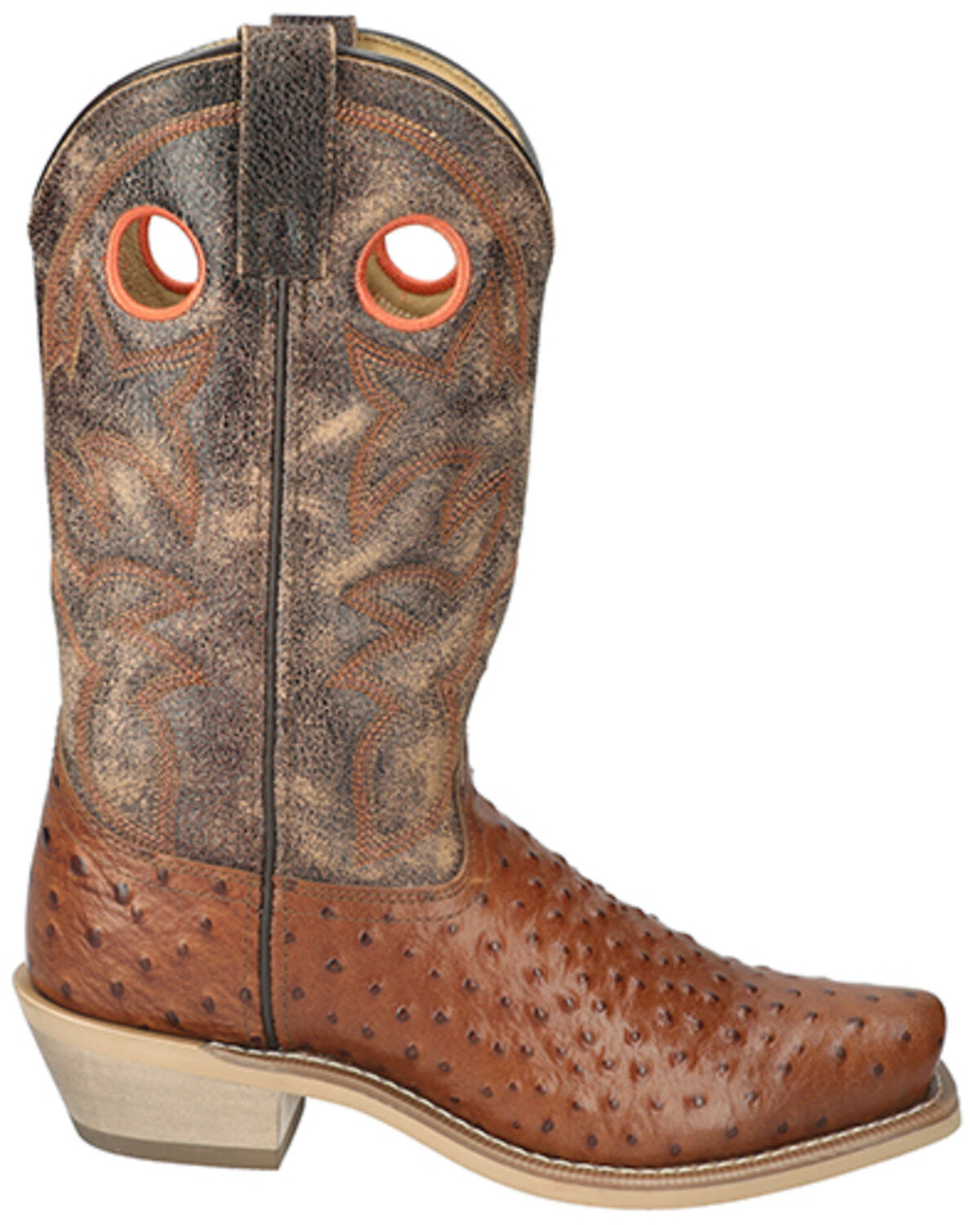 Image #2 - Smoky Mountain Men's Santa Fe Ostrich Print Performance Boots - Square Toe, Cognac, hi-res