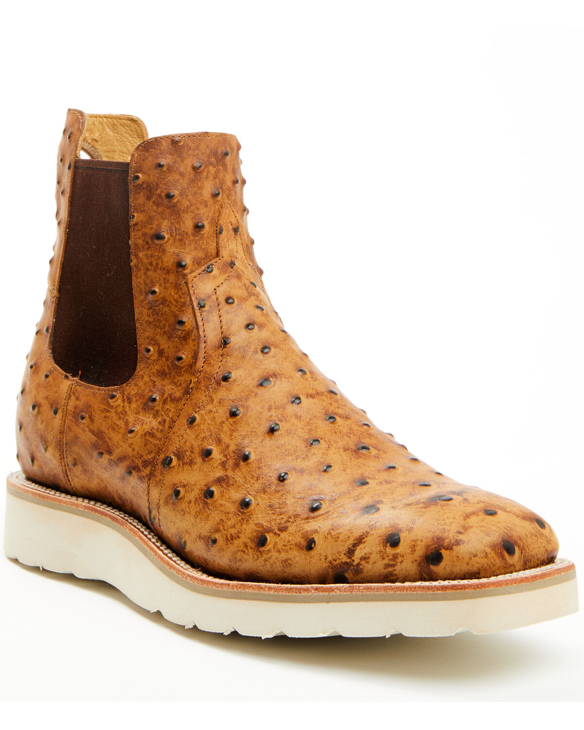 Image #1 - Horse Power Men's Saddle Ostrich Print Chelsea Boots - Square Toe, Tan, hi-res